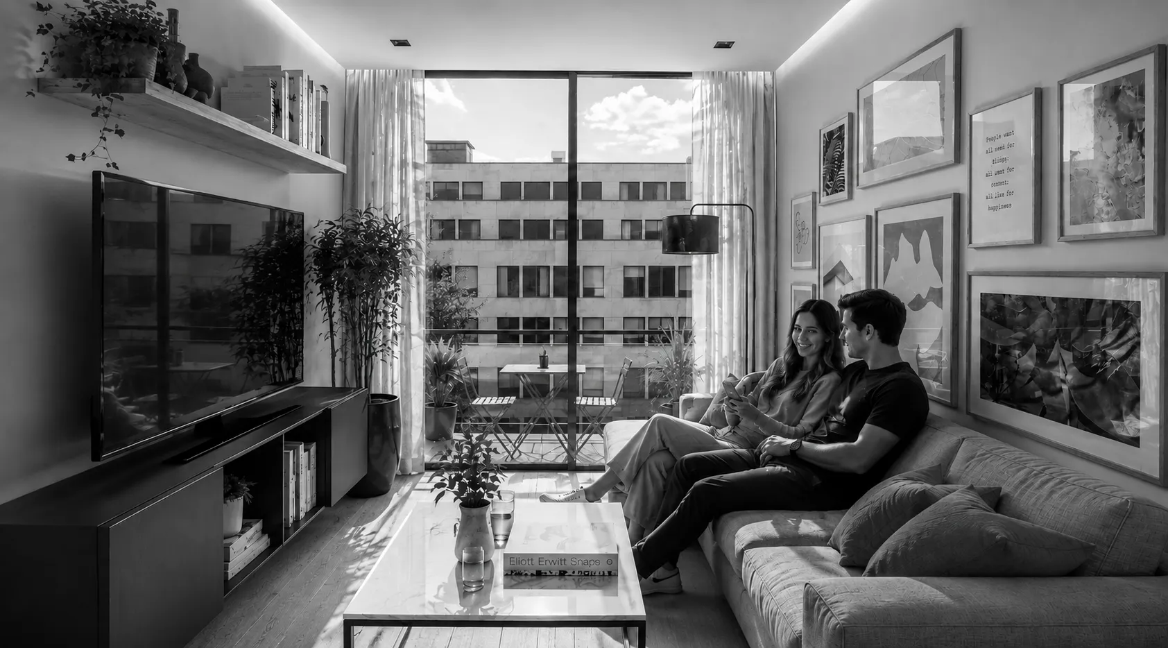 Pareja conviviendo en la sala de un departamento Alure Del Valle