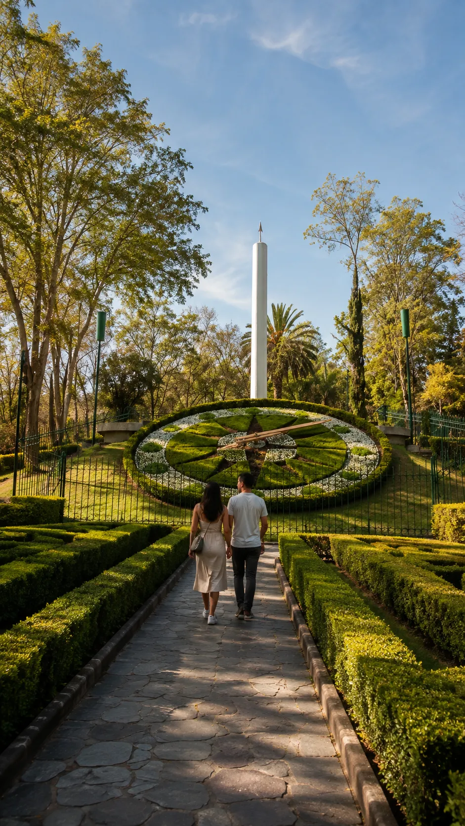 Reloj floral y andadores del Parque Hundido, cerca de Alure Del Valle